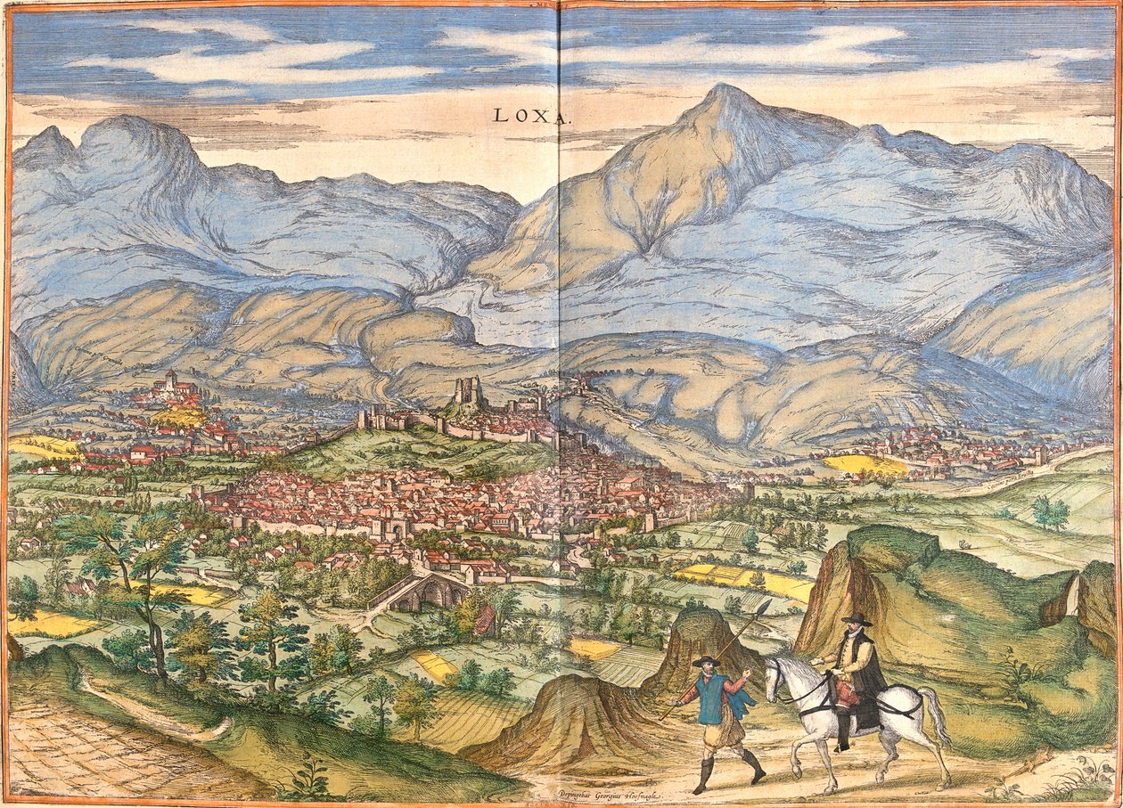 Utsikt over Loja (Loxa), Spania (etsing av Franz Hogenberg