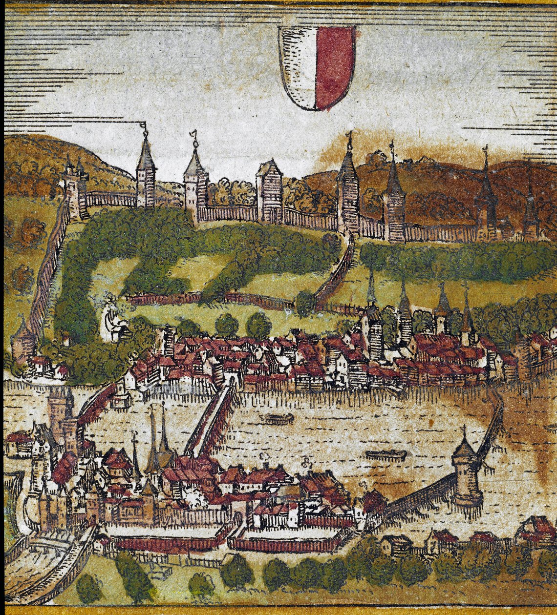 Utsikt over Luzern - Sveits (gravering av Franz Hogenberg