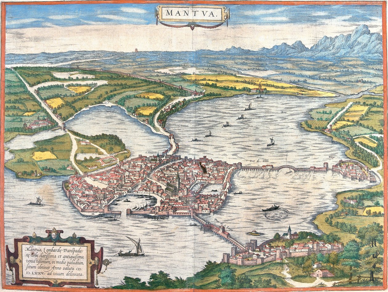 Utsikt over Mantua (Mantua), Italia (radering av Franz Hogenberg