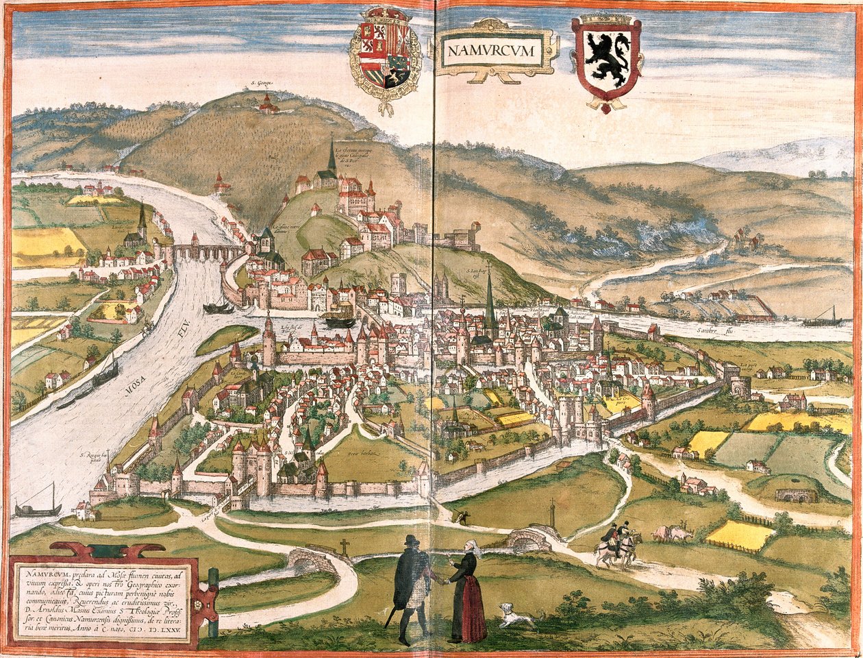 Utsikt over Namur (Namurum), Belgia (radering av Franz Hogenberg