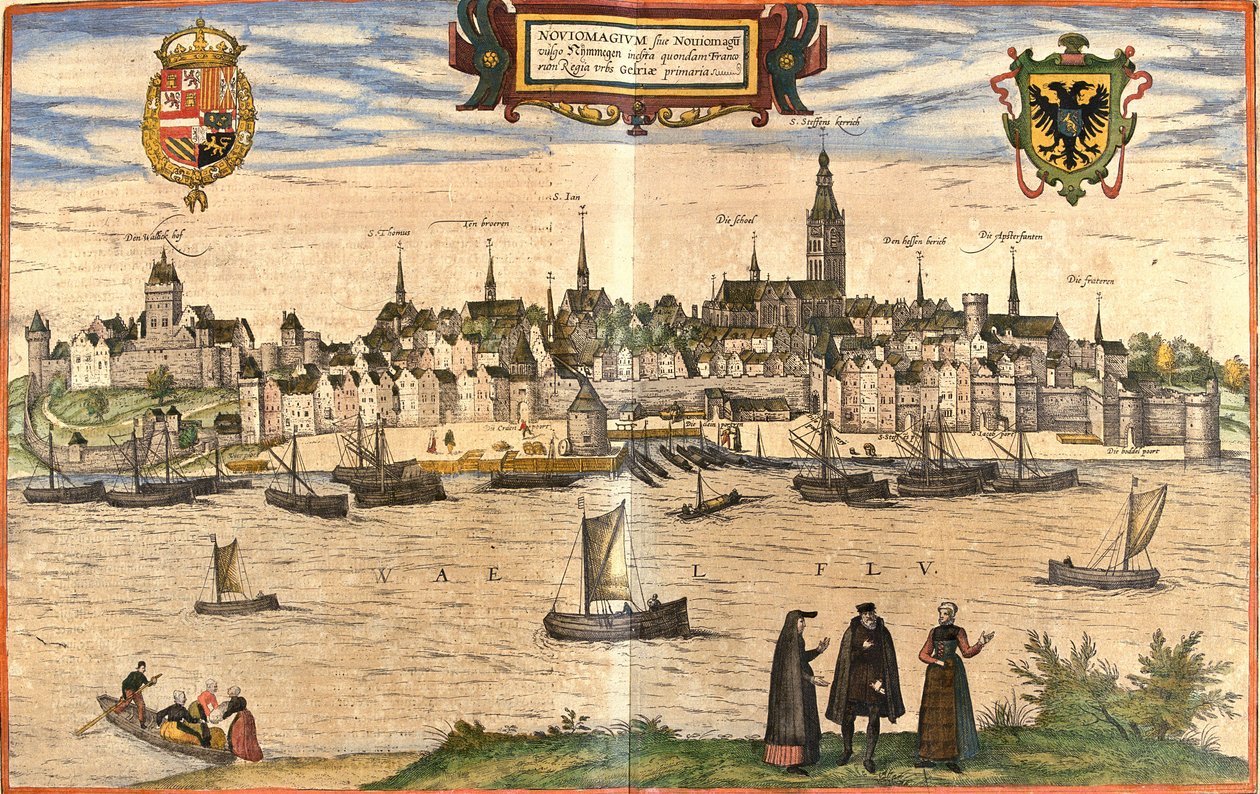 Utsikt over Nimegue (Noviomagium), Nederland (etsing av Franz Hogenberg