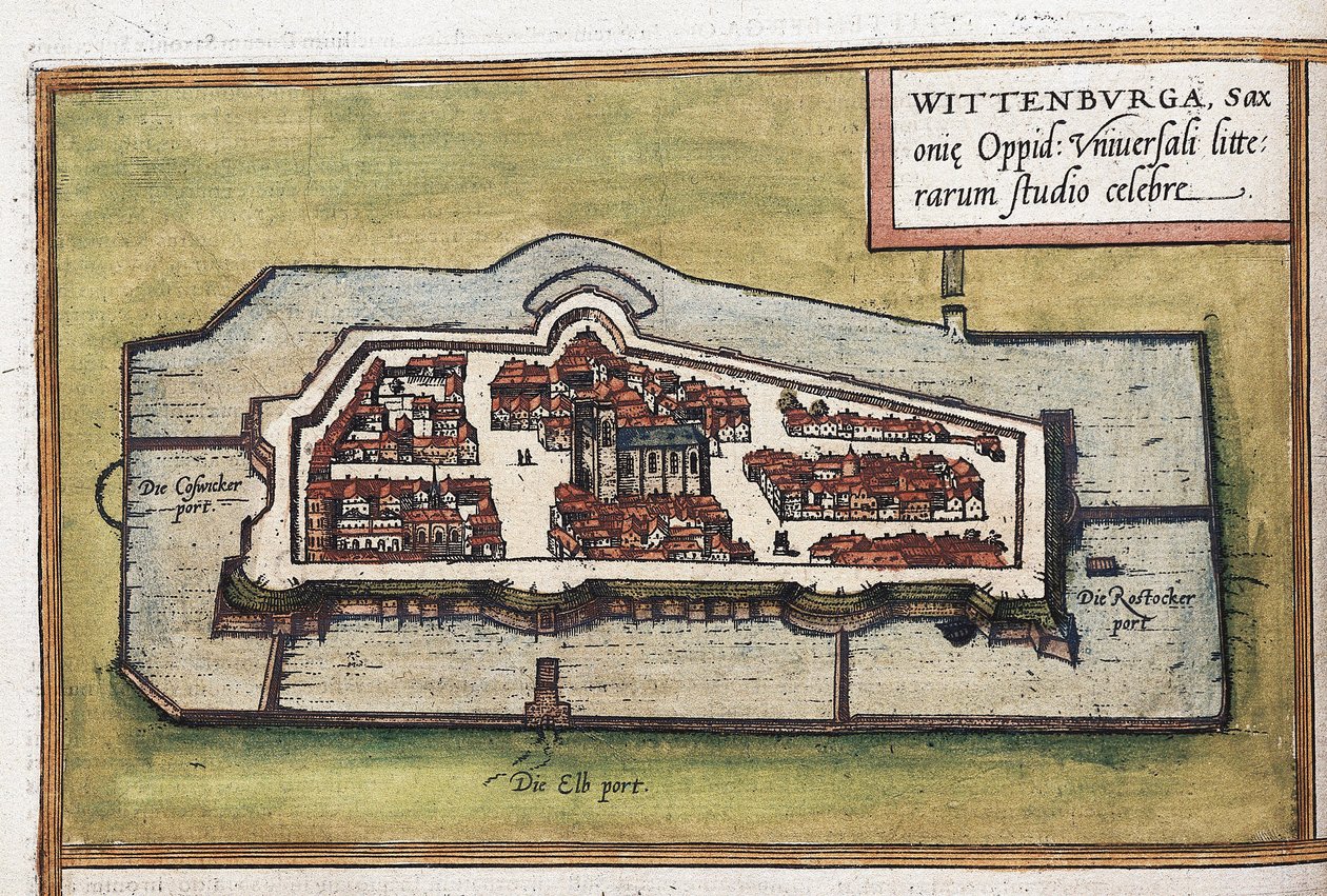 Utsikt over byen Wittenberg i Tyskland, detalj av Franz Hogenberg