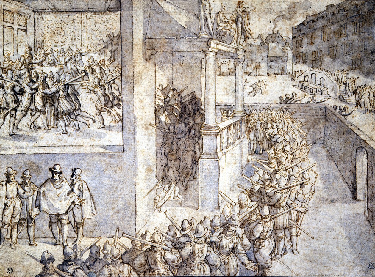Religionskrig (Saint Barthelemy). Tegning av Hogenberg av Franz Hogenberg