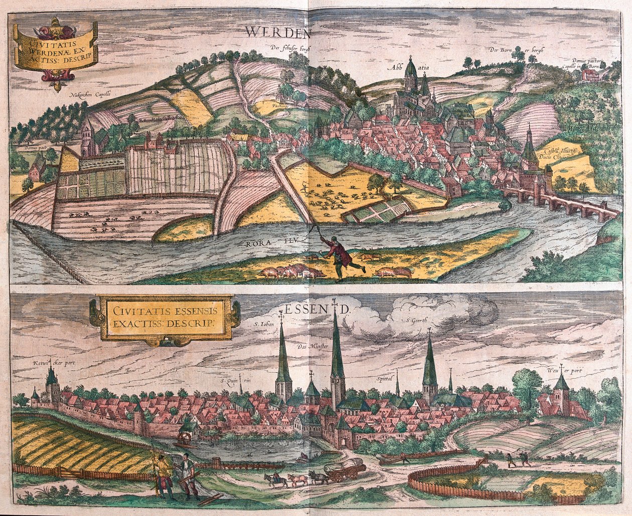 Werden og Essen, Tyskland (gravering av Franz Hogenberg