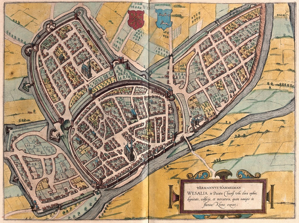 Wesel i Nordrhein-Westfalen, Tyskland (gravering av Franz Hogenberg