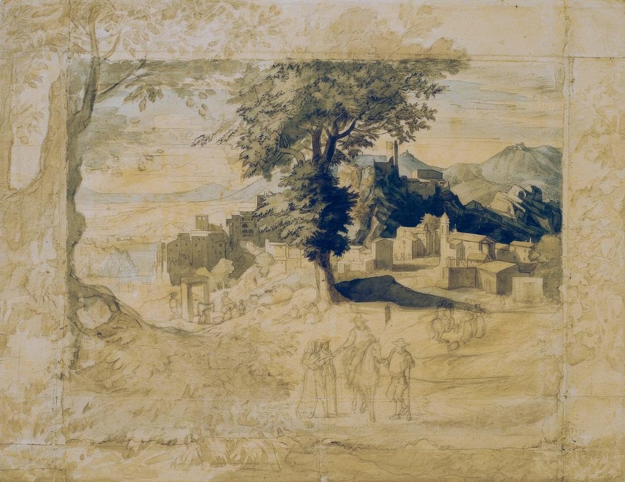 Italiensk landskap med stabsfigurer av Franz Horny