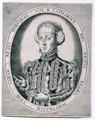 Portrett av Catherine, dronning av Portugal, kone til John III (1502-57) 1556 (gravering) av Franz Huys