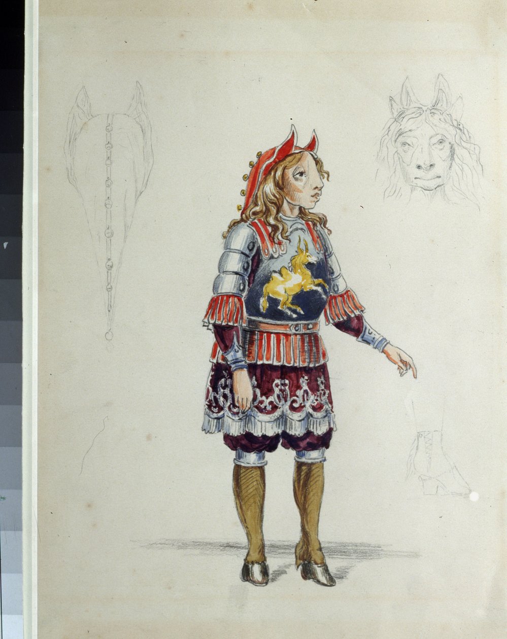 Kostymedesign for balletten ""Le petit cheval humpback"" av Cesare Pugni (1802-1870) (Kostumedesign for balletten Den lille pukkelryggen av C. Pugni). Den lille hesten. Verk av Franz Iosifovich Nordmark, blyant og akvarell på papir av Franz Iosifovich Nordmark