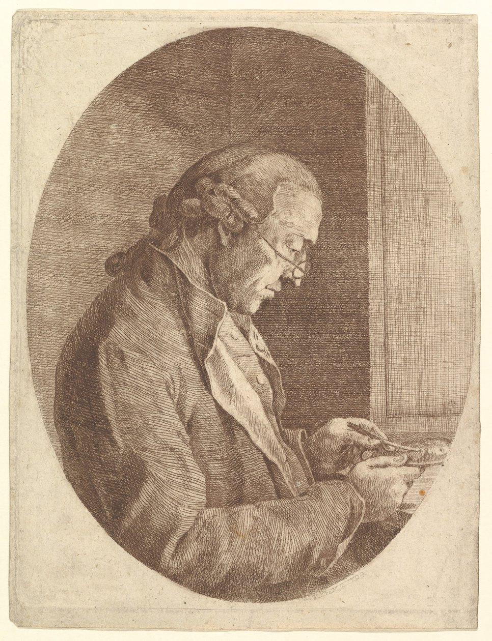 Portrett av en kunstner som skisserer en portrettminiatyr, 1799. av Franz Jakob Josef Ignatz von Predl