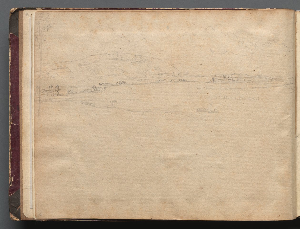 Album med utsikt over Roma og omgivelsene, landskapsstudier, side 03b: Roman Panoramic…. av Franz Johann Heinrich Nadorp