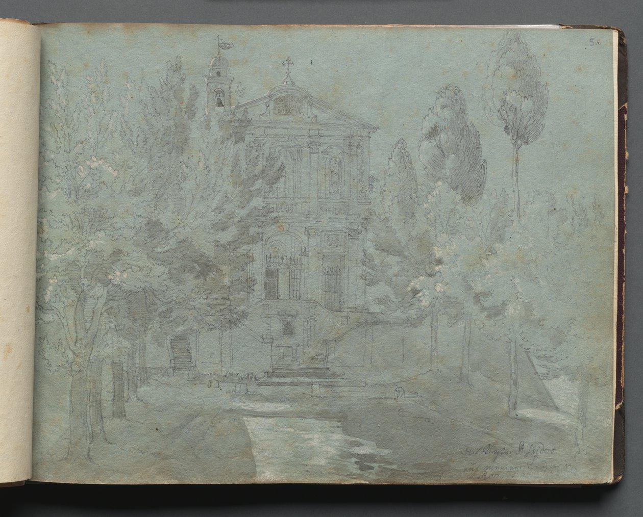 Album med utsikt over Roma og omgivelsene, landskapsstudier, side 05a: "Saint Isidoro" av Franz Johann Heinrich Nadorp