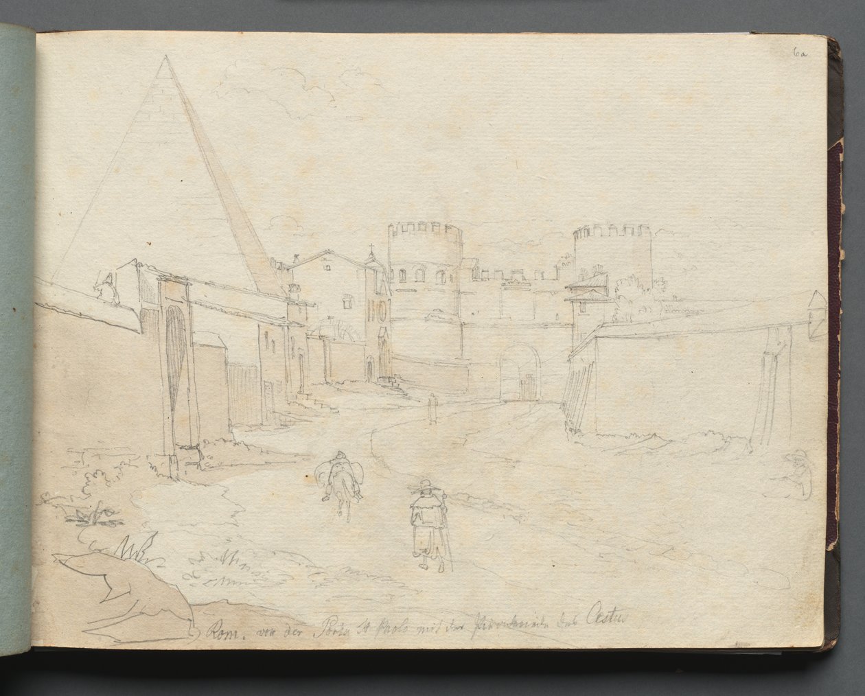 Album med utsikt over Roma og omgivelsene, landskapsstudier, side 06a: Rome von der Porta.... av Franz Johann Heinrich Nadorp