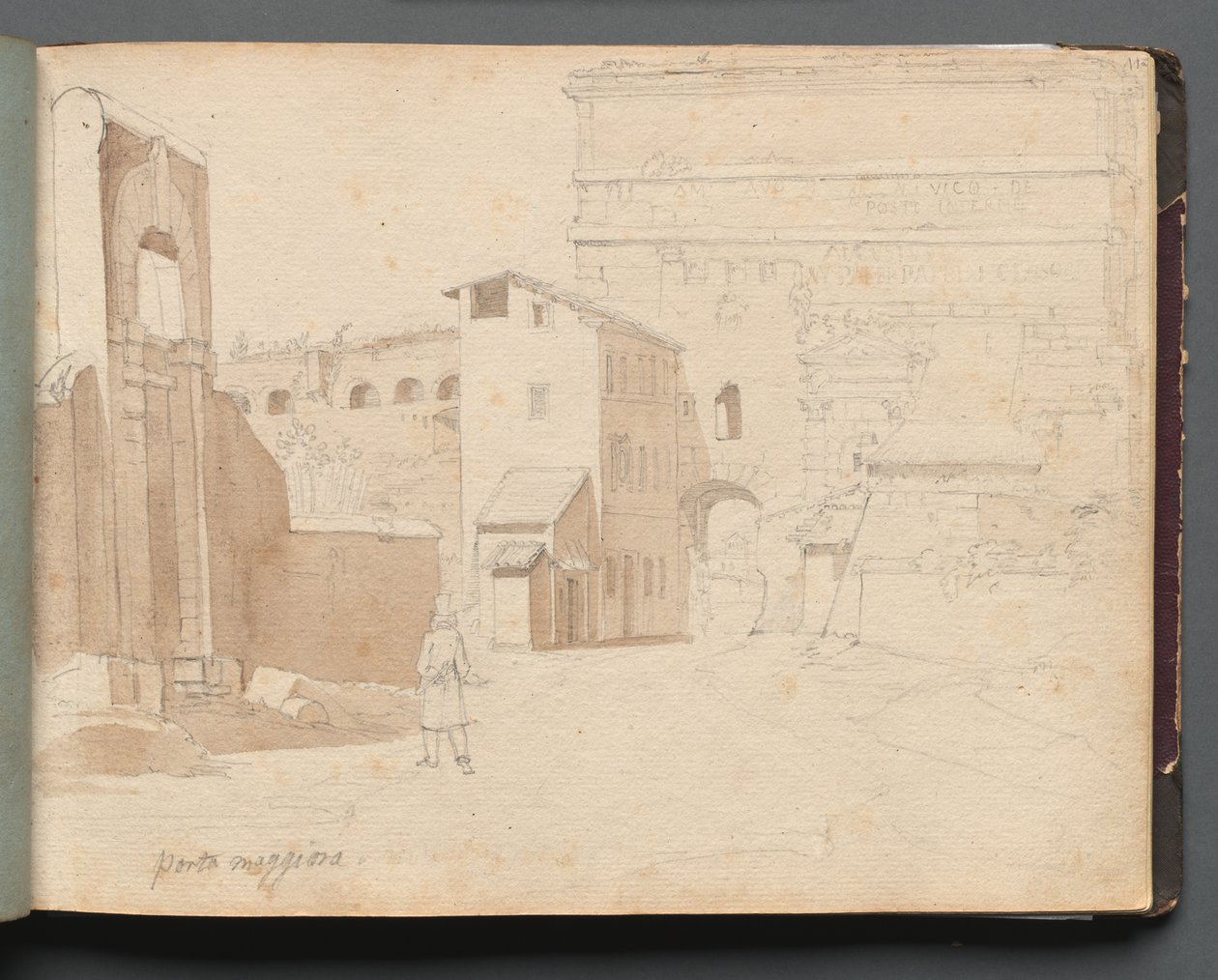 Album med utsikt over Roma og omgivelsene, landskapsstudier, side 11a: Porta Maggiore. av Franz Johann Heinrich Nadorp