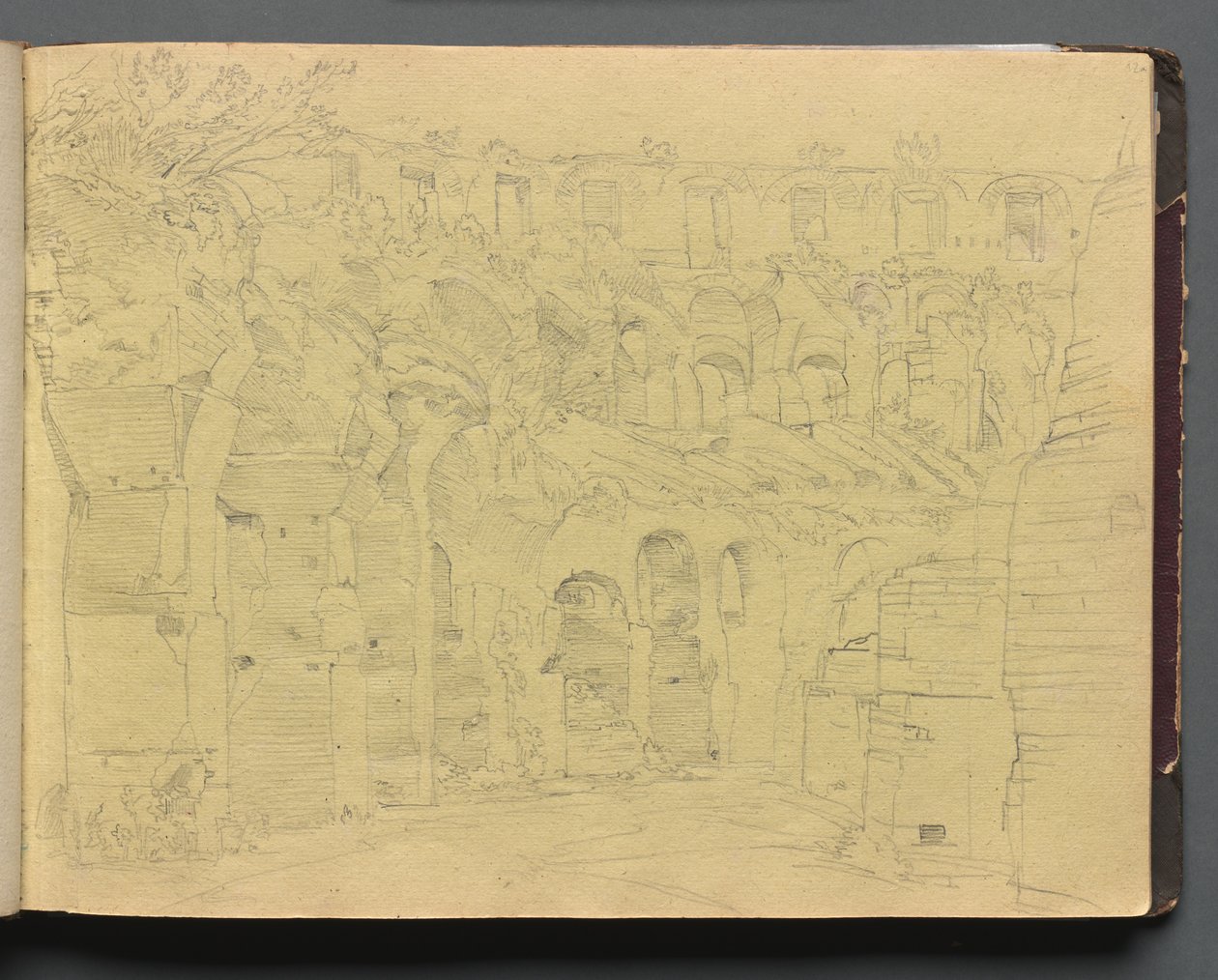 Album med utsikt over Roma og omegn, landskapsstudier, side 12a: Romerske ruiner. av Franz Johann Heinrich Nadorp