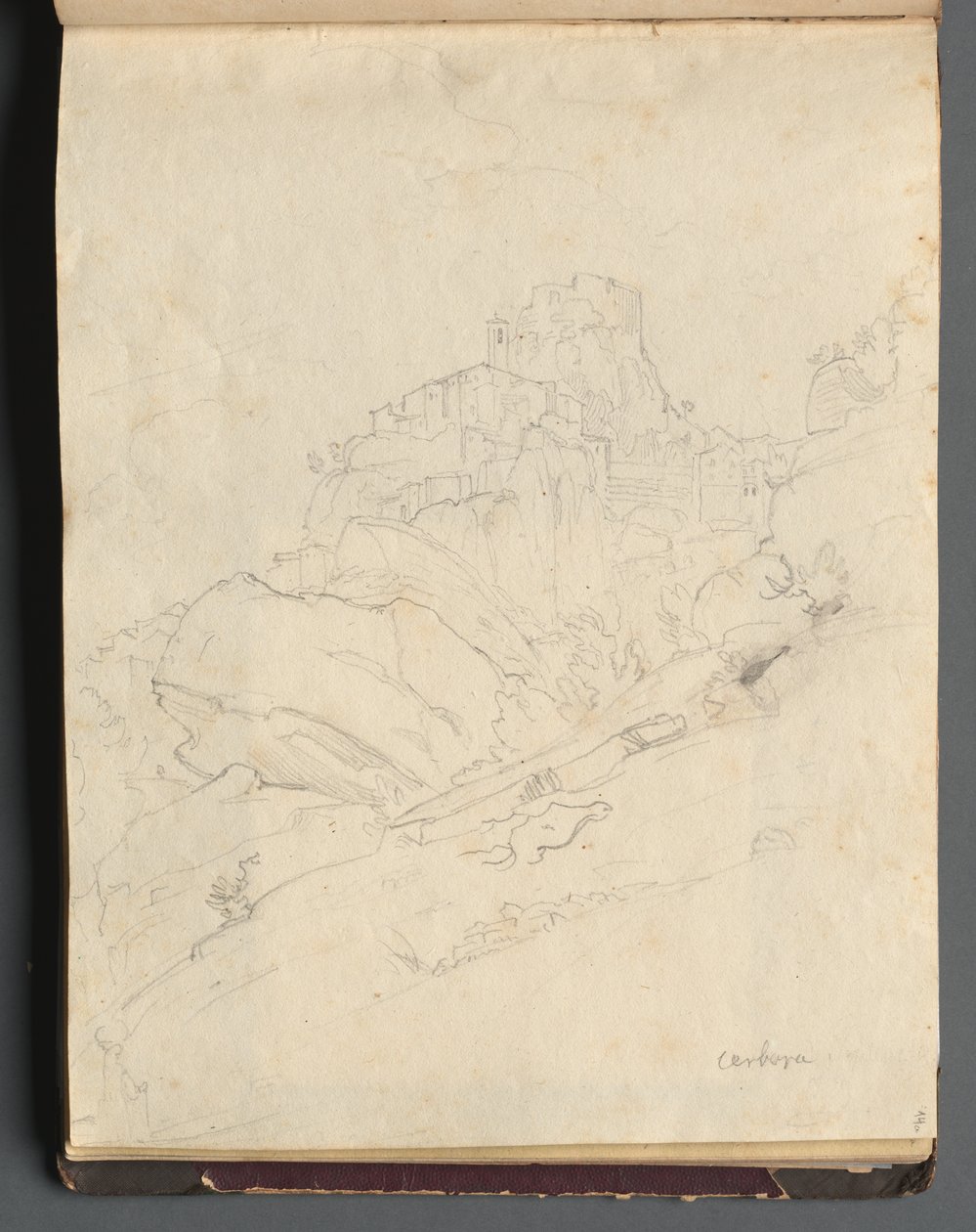 Album med utsikt over Roma og omgivelsene, landskapsstudier, side 14a: "Cervera" av Franz Johann Heinrich Nadorp