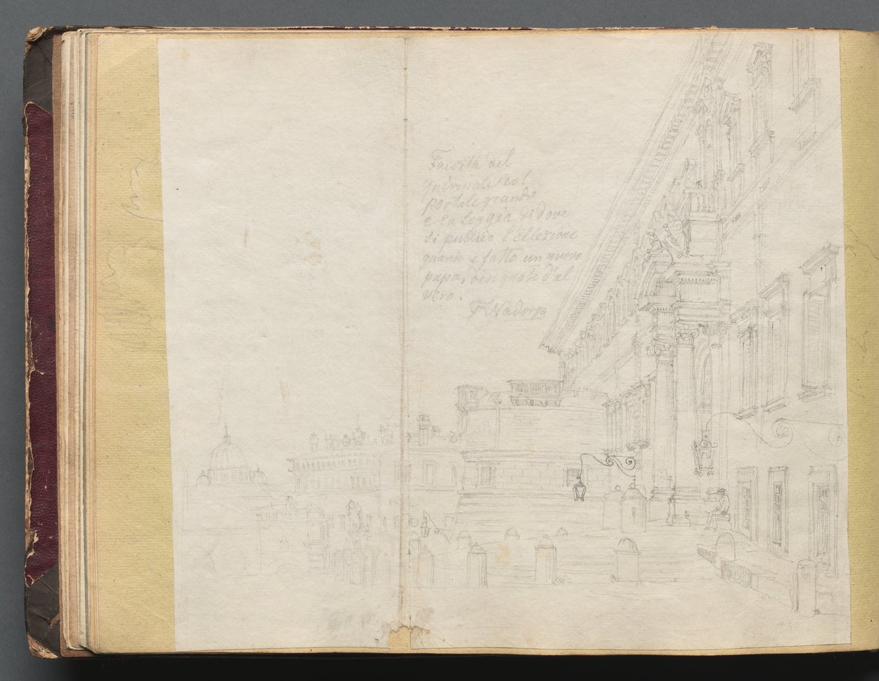 Album med utsikt over Roma og omegn, landskapsstudier, side 15b: romersk arkitektonisk utsikt av Franz Johann Heinrich Nadorp