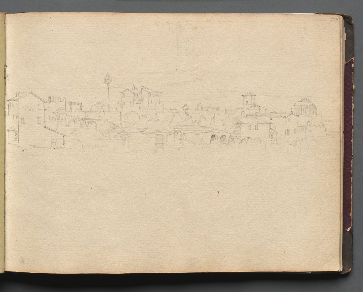 Album med utsikt over Roma og omegn, landskapsstudier, side 16a: Romersk utsikt. av Franz Johann Heinrich Nadorp