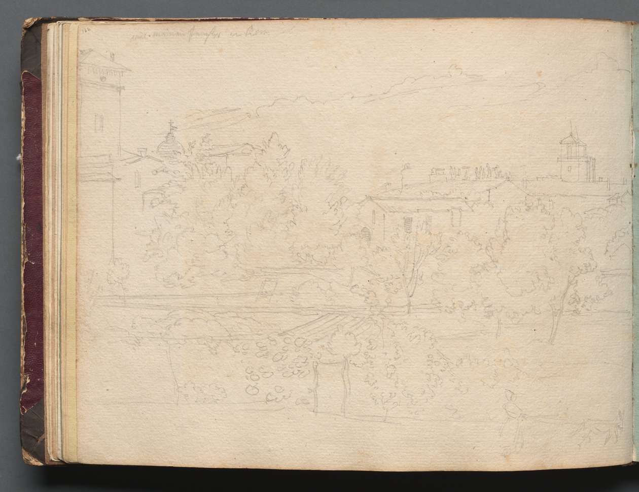 Album med utsikt over Roma og omegn, landskapsstudier, side 16b: Romersk utsikt. av Franz Johann Heinrich Nadorp