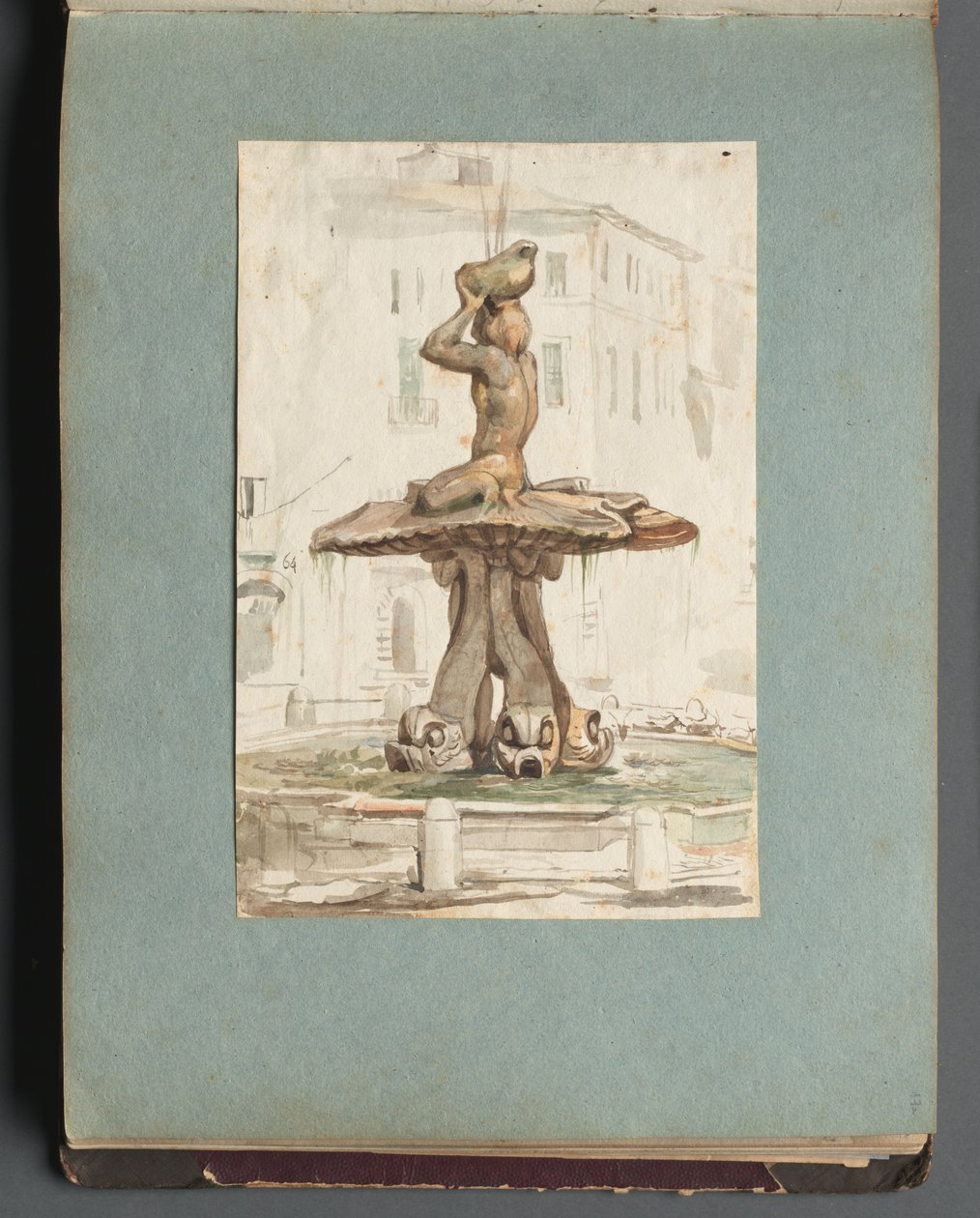 Album med utsikt over Roma og omegn, landskapsstudier, side 17a: Romersk fontene av Franz Johann Heinrich Nadorp