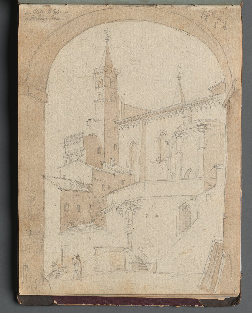 Album med utsikt over Roma og omgivelsene, landskapsstudier, side 18a: Saint John Lateran, Roma. av Franz Johann Heinrich Nadorp