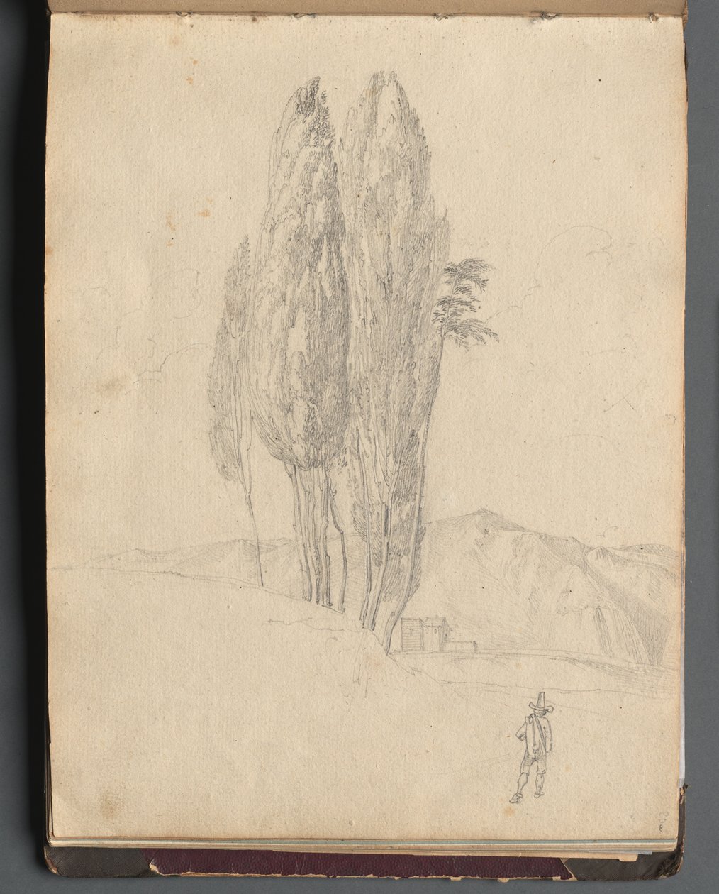 Album med utsikt over Roma og omegn, landskapsstudier, side 20a: Trær. av Franz Johann Heinrich Nadorp