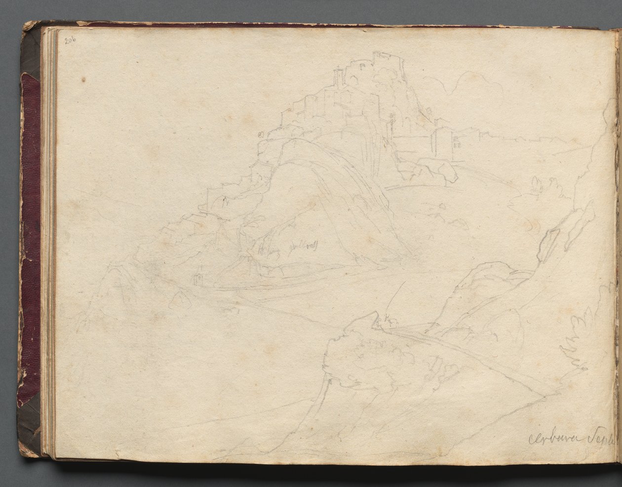 Album med utsikt over Roma og omegn, landskapsstudier, side 20b: Cervera. av Franz Johann Heinrich Nadorp