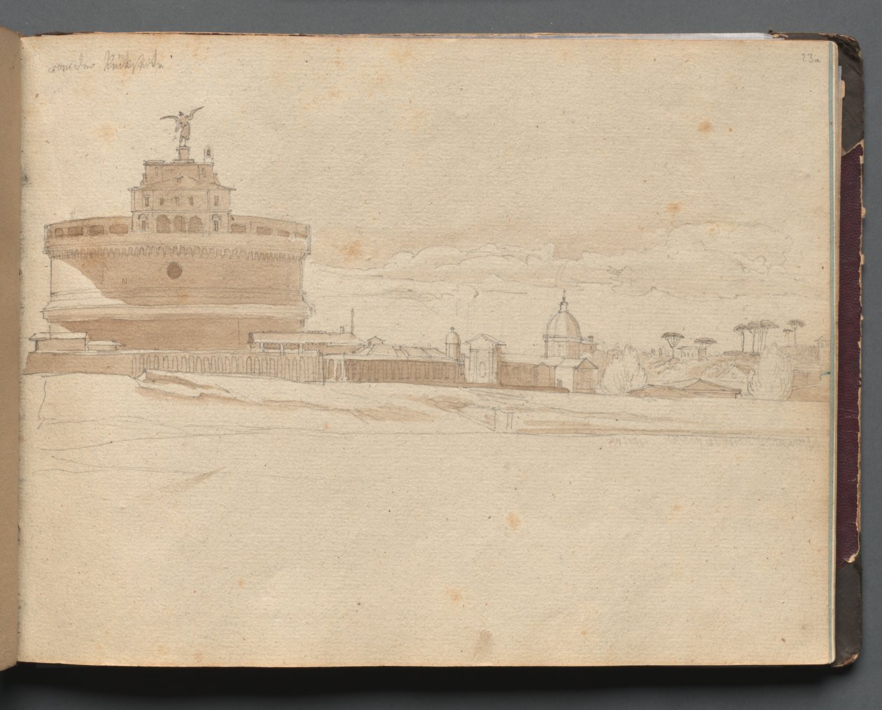 Album med utsikt over Roma og omgivelsene, landskapsstudier, side 23a: Castle Saint Angelo, Roma. av Franz Johann Heinrich Nadorp