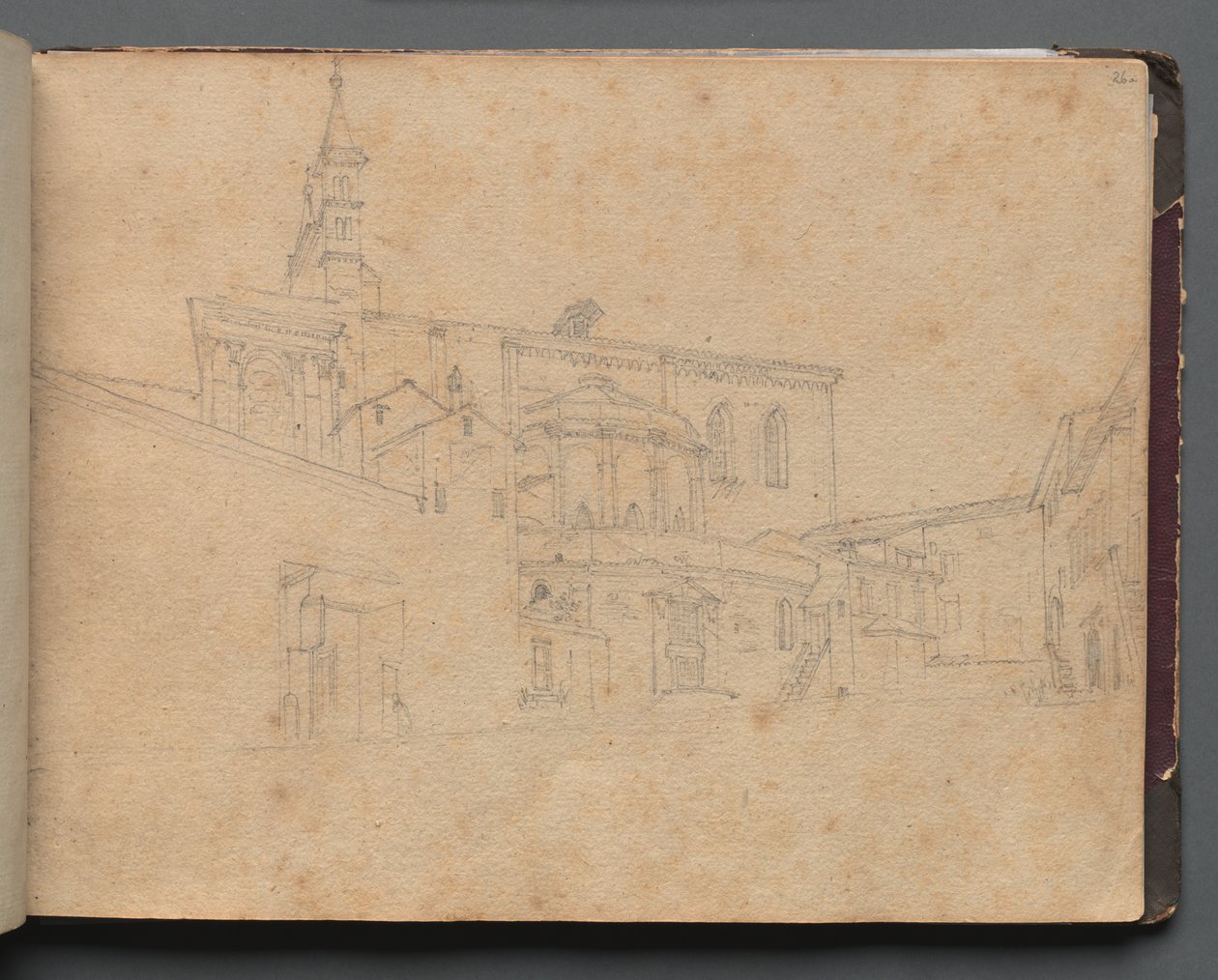 Album med utsikt over Roma og omegn, landskapsstudier, side 26a: Romersk arkitektonisk utsikt. av Franz Johann Heinrich Nadorp