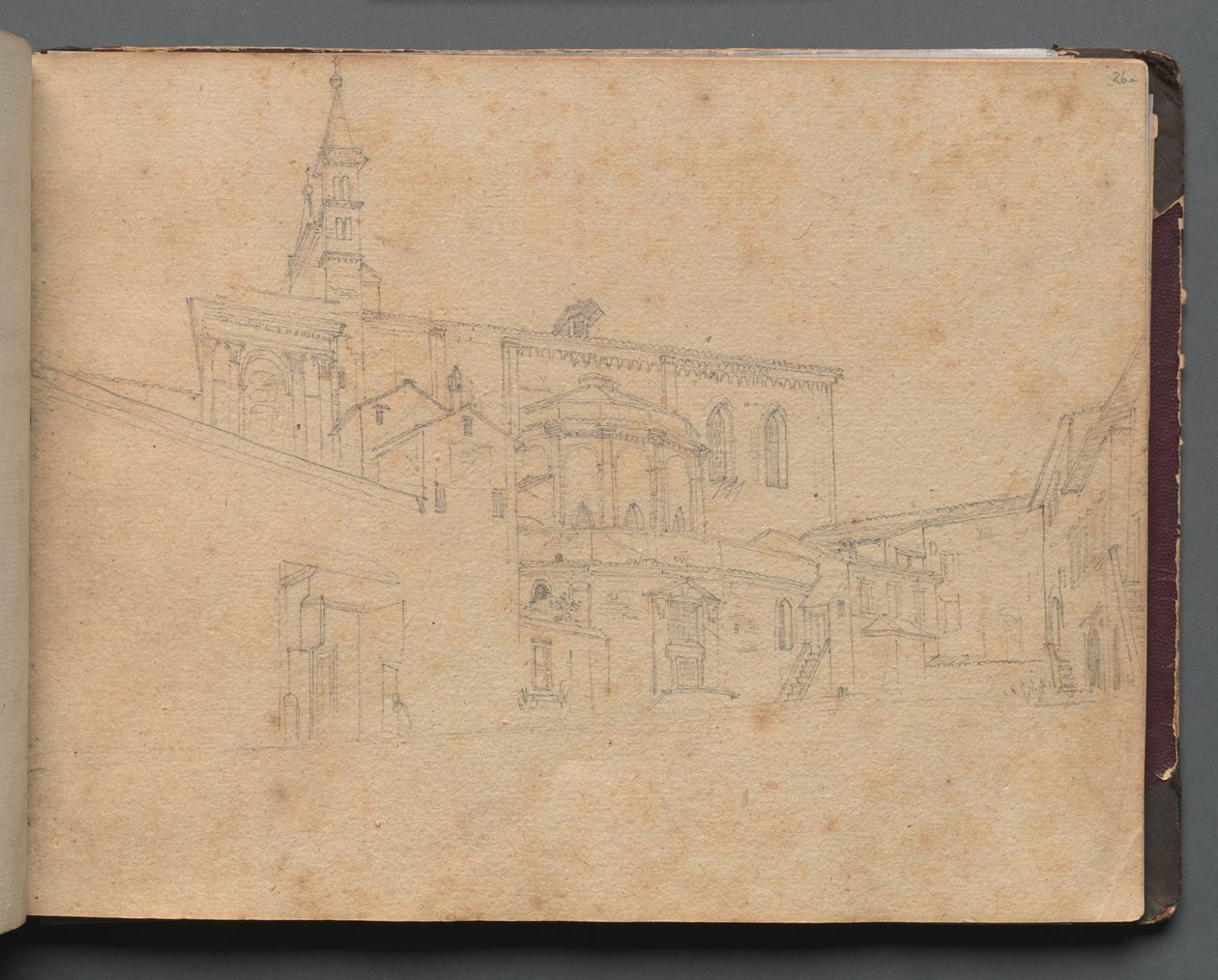 Album med utsikt over Roma og omgivelsene, landskapsstudier, side 26a: romersk arkitektonisk utsikt av Franz Johann Heinrich Nadorp