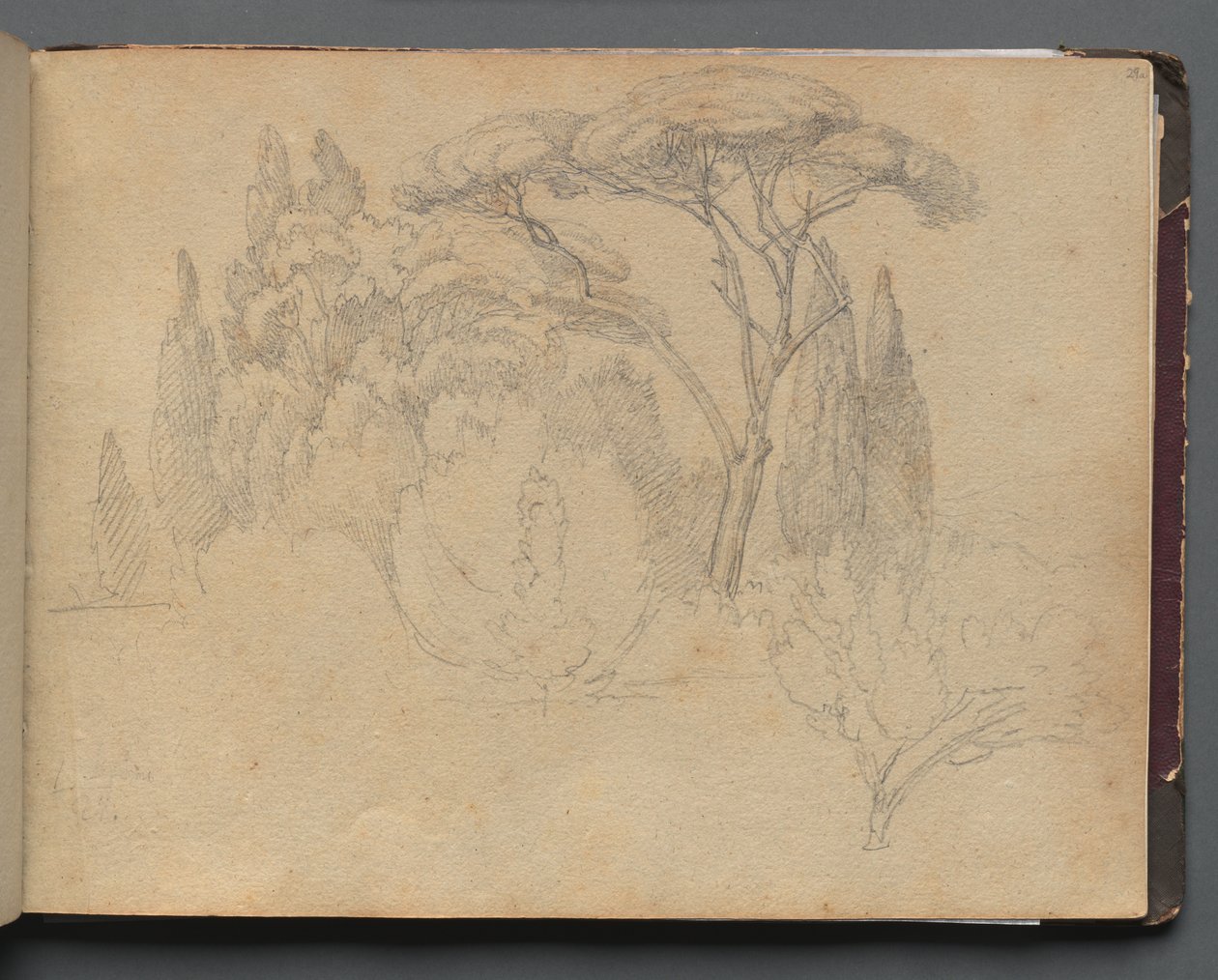 Album med utsikt over Roma og omegn, Landskapsstudier, side 29a: Landskapsstudie av Franz Johann Heinrich Nadorp