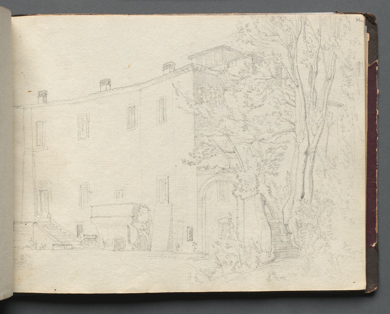 Album med utsikt over Roma og omegn, landskapsstudier, side 31a: Roman Architectural Study. av Franz Johann Heinrich Nadorp