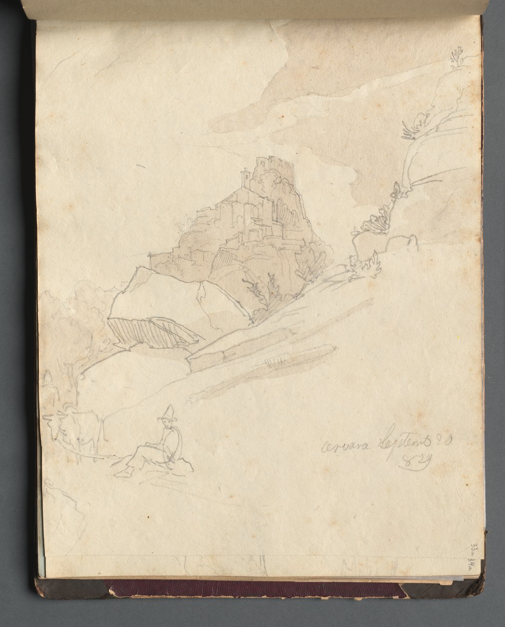 Album med utsikt over Roma og omgivelsene, landskapsstudier, side 33a: "Cervera" av Franz Johann Heinrich Nadorp
