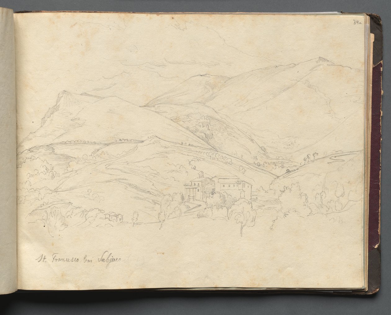 Album med utsikt over Roma og omgivelsene, landskapsstudier, side 34a: "St. Francesco" av Franz Johann Heinrich Nadorp