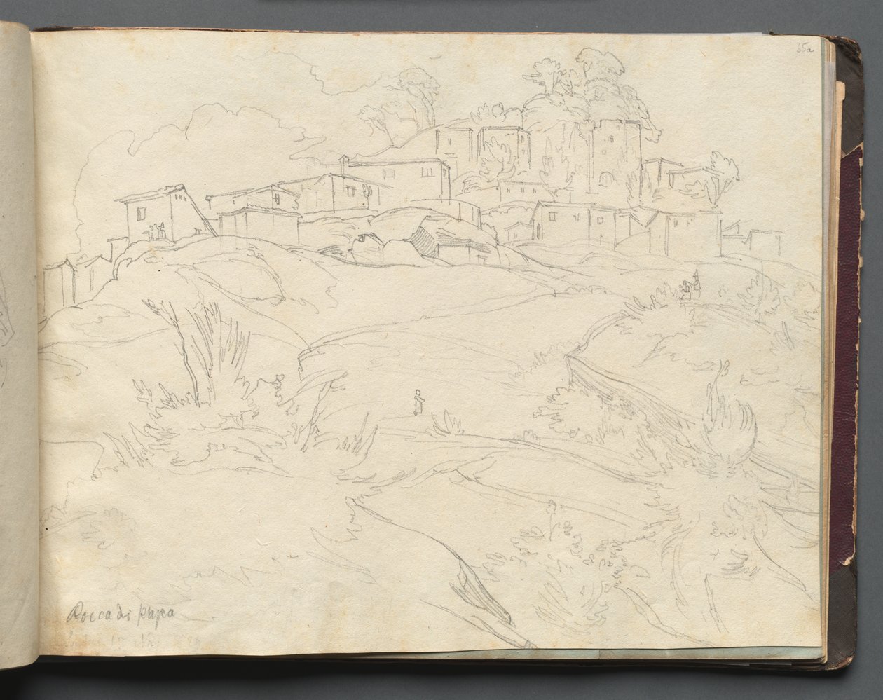 Album med utsikt over Roma og omgivelsene, landskapsstudier, side 35a: "Rocca di Papa" av Franz Johann Heinrich Nadorp