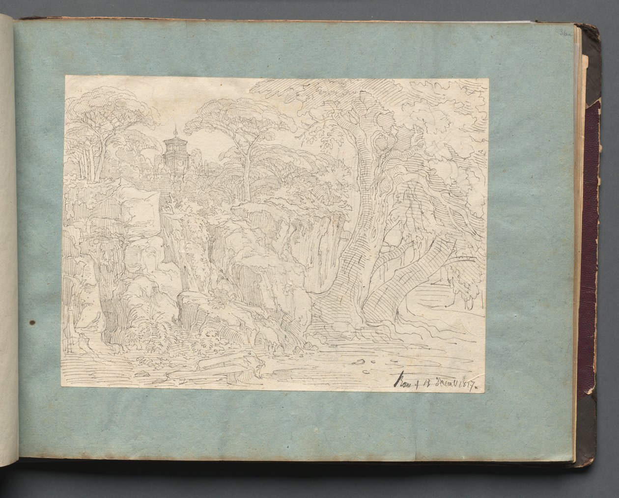 Album med utsikt over Roma og omegn, landskapsstudier, side 36a: Romersk utsikt. av Franz Johann Heinrich Nadorp