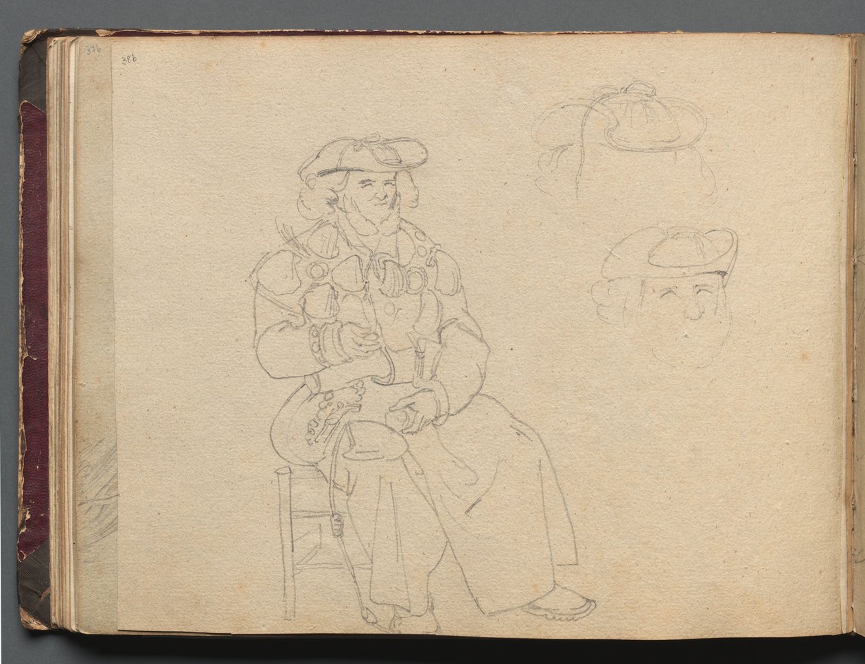 Album med utsikt over Roma og omegn, landskapsstudier, side 38b: Figurstudie. av Franz Johann Heinrich Nadorp