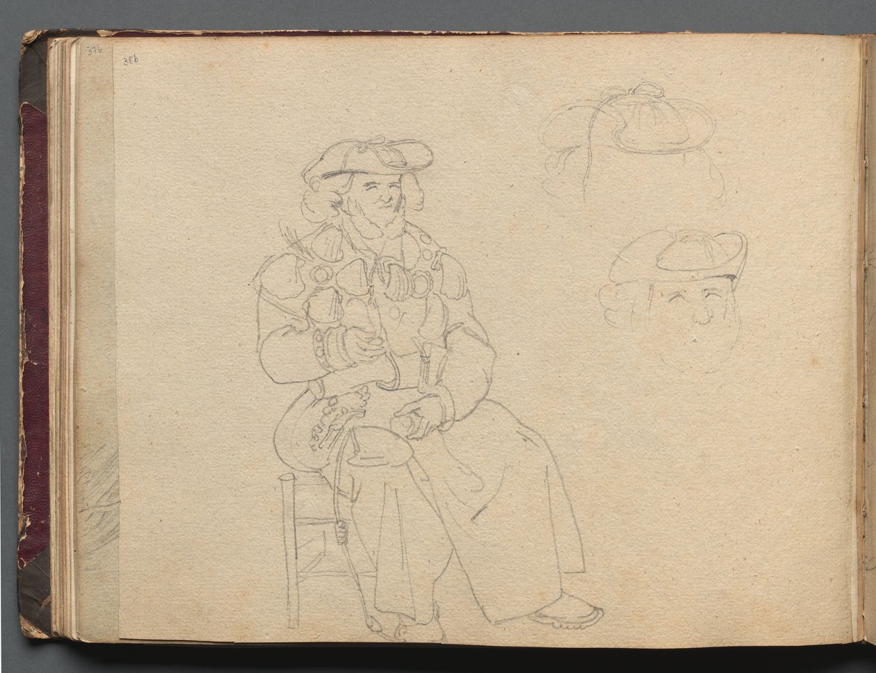 Album med utsikt over Roma og omegn, landskapsstudier, side 38b: Figurstudie av Franz Johann Heinrich Nadorp