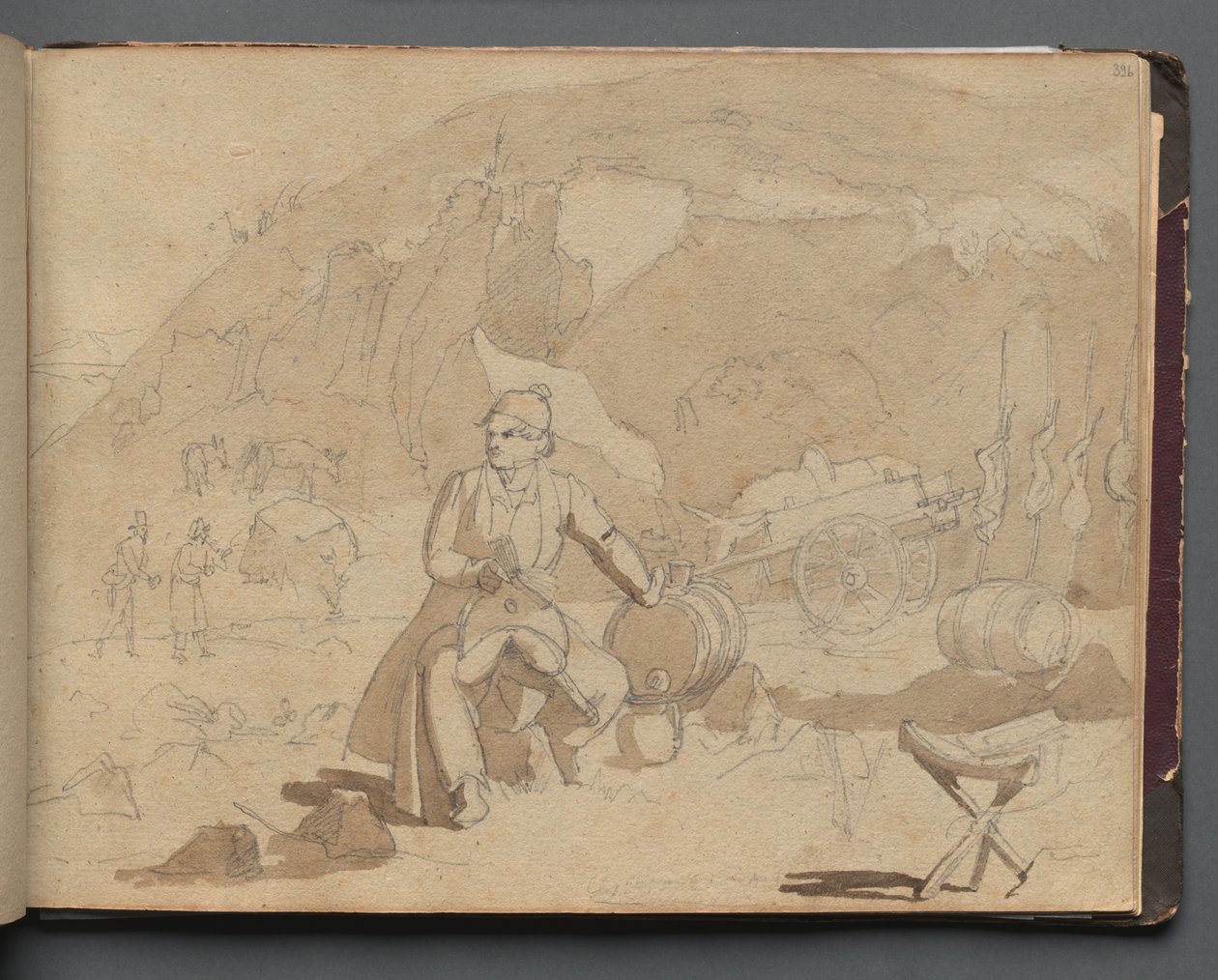 Album med utsikt over Roma og omegn, landskapsstudier, side 39a: Figur i et landskap. av Franz Johann Heinrich Nadorp