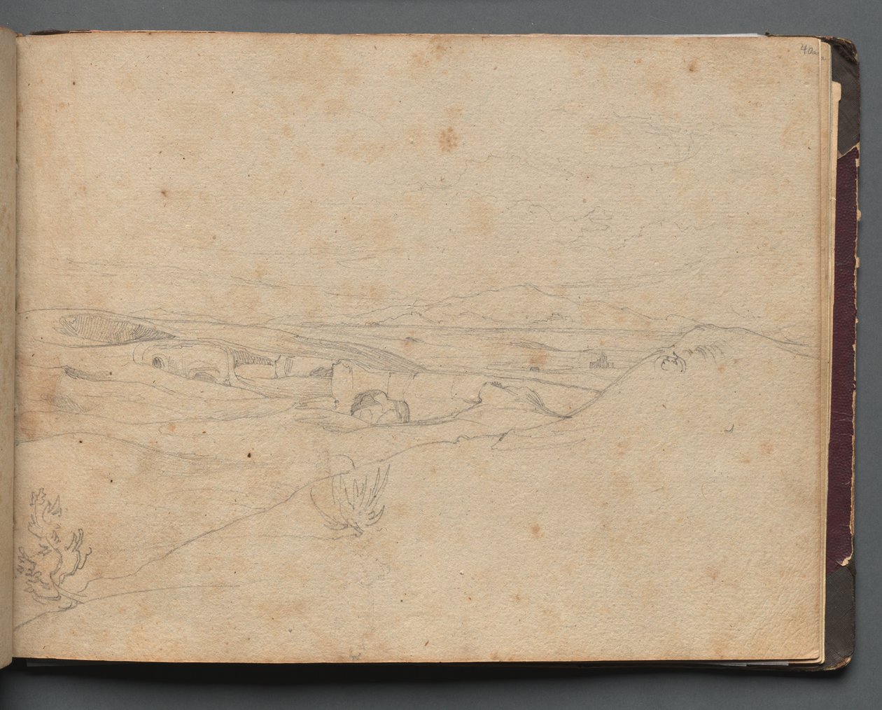 Album med utsikt over Roma og omegn, landskapsstudier, side 40a: Romersk landskap. av Franz Johann Heinrich Nadorp