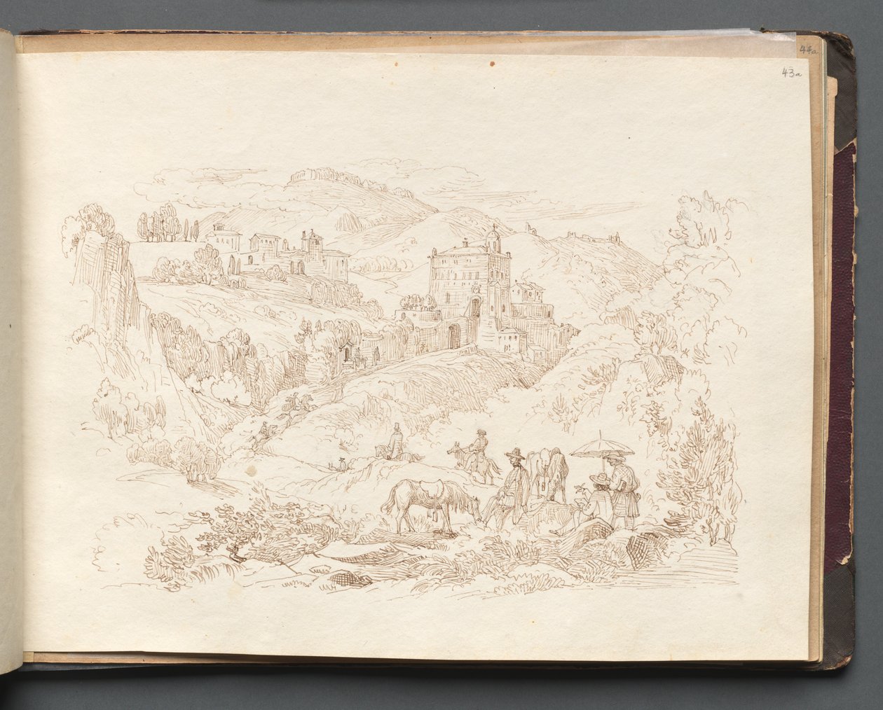 Album med utsikt over Roma og omegn, landskapsstudier, side 43a: Romersk landskap. av Franz Johann Heinrich Nadorp