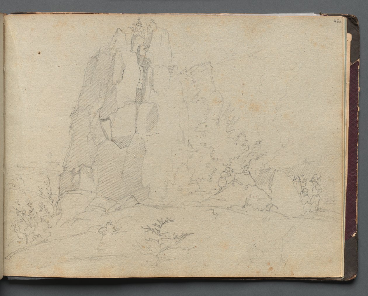 Album med utsikt over Roma og omgivelsene, landskapsstudier, side 45a: Steinete landskap av Franz Johann Heinrich Nadorp