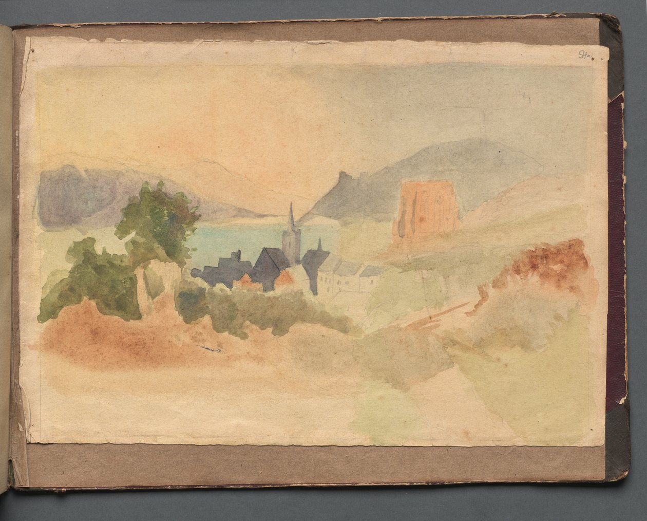 Album med utsikt over Roma og omegn, landskapsstudier, side 54a: Romersk landskap av Franz Johann Heinrich Nadorp