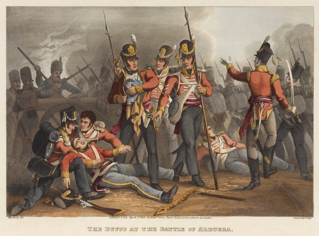 The Buffs at the Battle of Albuera (farget akvatint) av Franz Joseph after Manskirch