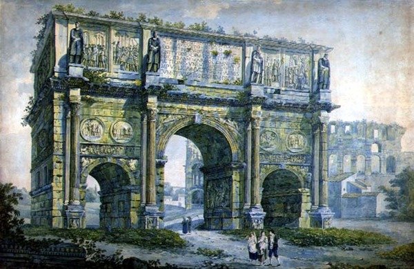 Triumfbuen til Konstantin, Roma (akvarell på papir) av Franz Kaisermaan
