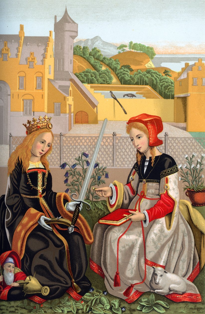 St Catherine og St Agnes, 1400-tallet, 1870 av Franz Kellerhoven