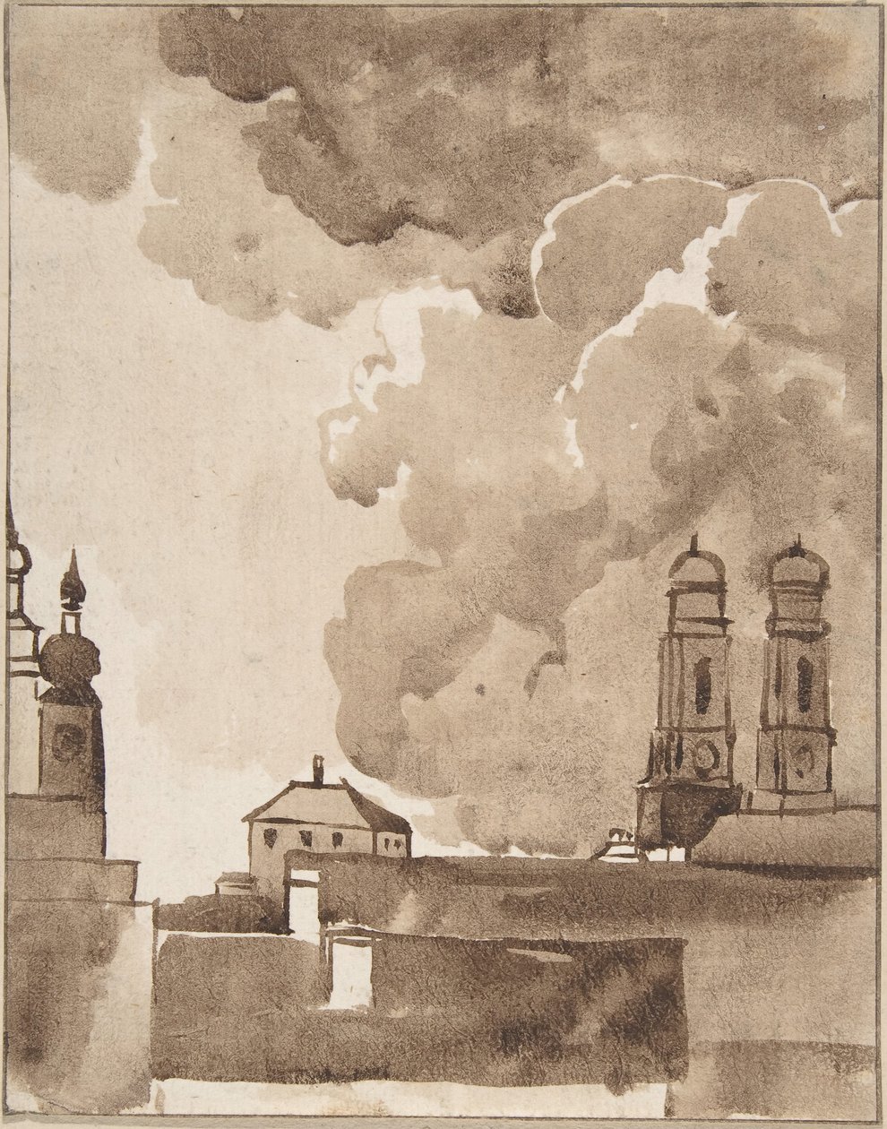 Utsikt over München med Marienkirche til høyre, sent på 1700- og tidlig på 1800-tallet. av Franz Kobell