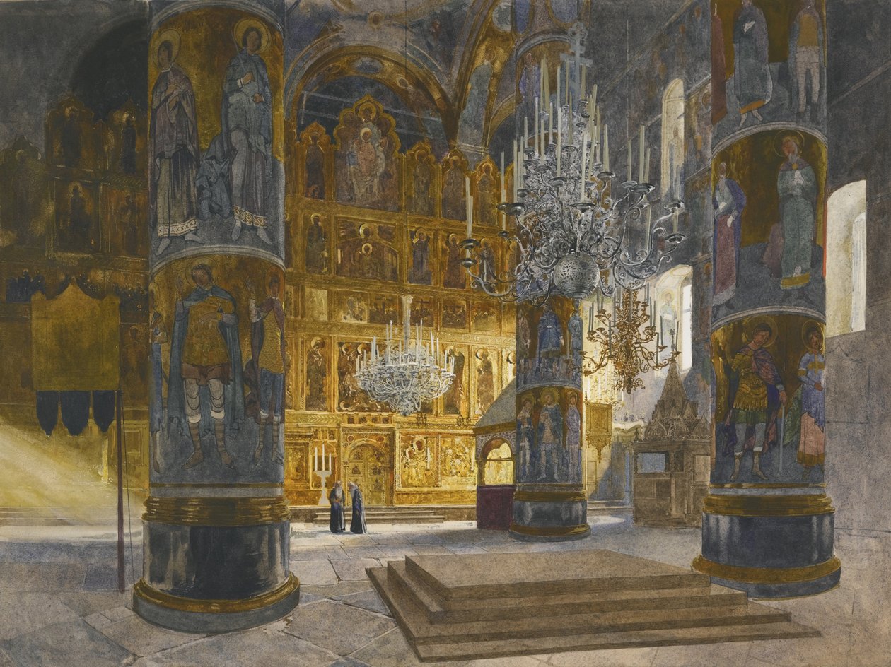 Interiøret i Dormition-katedralen i Kreml i Moskva, 1898 av Franz Kopallik