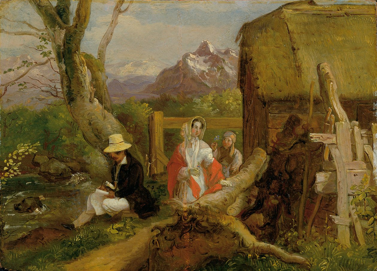 Maleren og vandreren i landskapet ("Idyll") av Franz Krammer