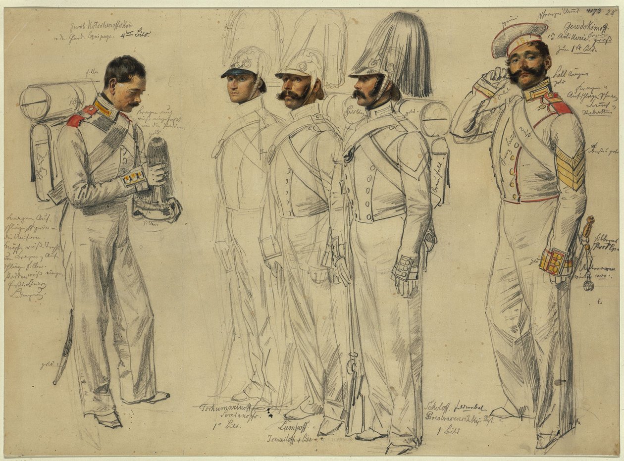 Jacob Kotscheroffskoy, Tschumarinoff Semianoffs, Lumpoff Ismailoff, Sokoloff, feltvebel Gewdokimoff av Franz Krüger