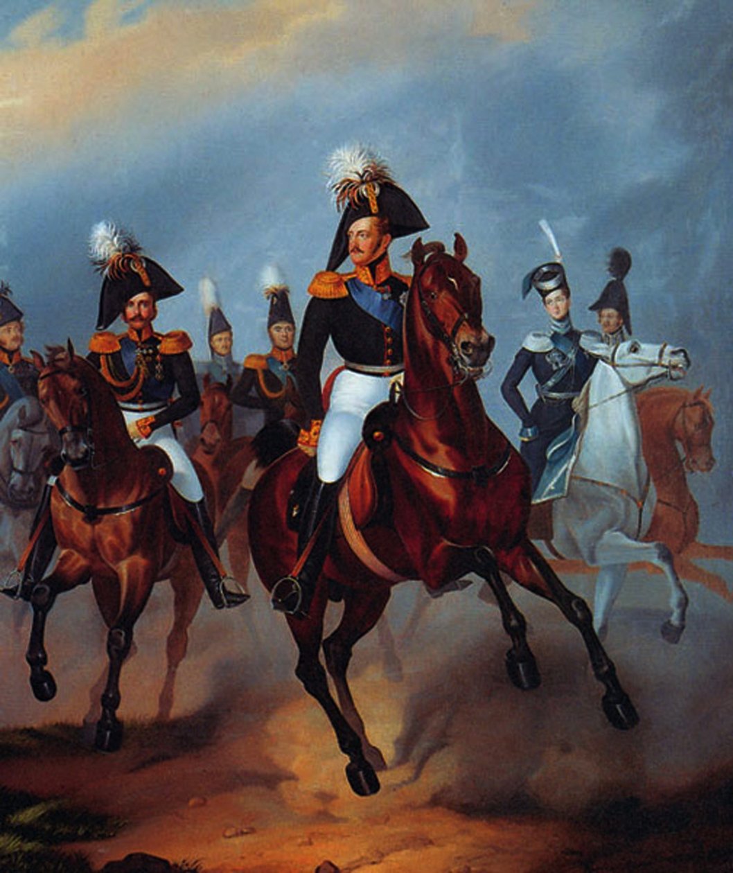 Nicholas I med sine offiserer, 1835 av Franz Krüger